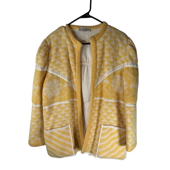 Escada Vintage Yellow Quilted Cardigan Sweater Size 42 - Picture 1 of 11